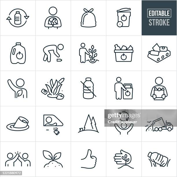 recycling thin line icons - editable stroke - reinigungsgeräte stock-grafiken, -clipart, -cartoons und -symbole