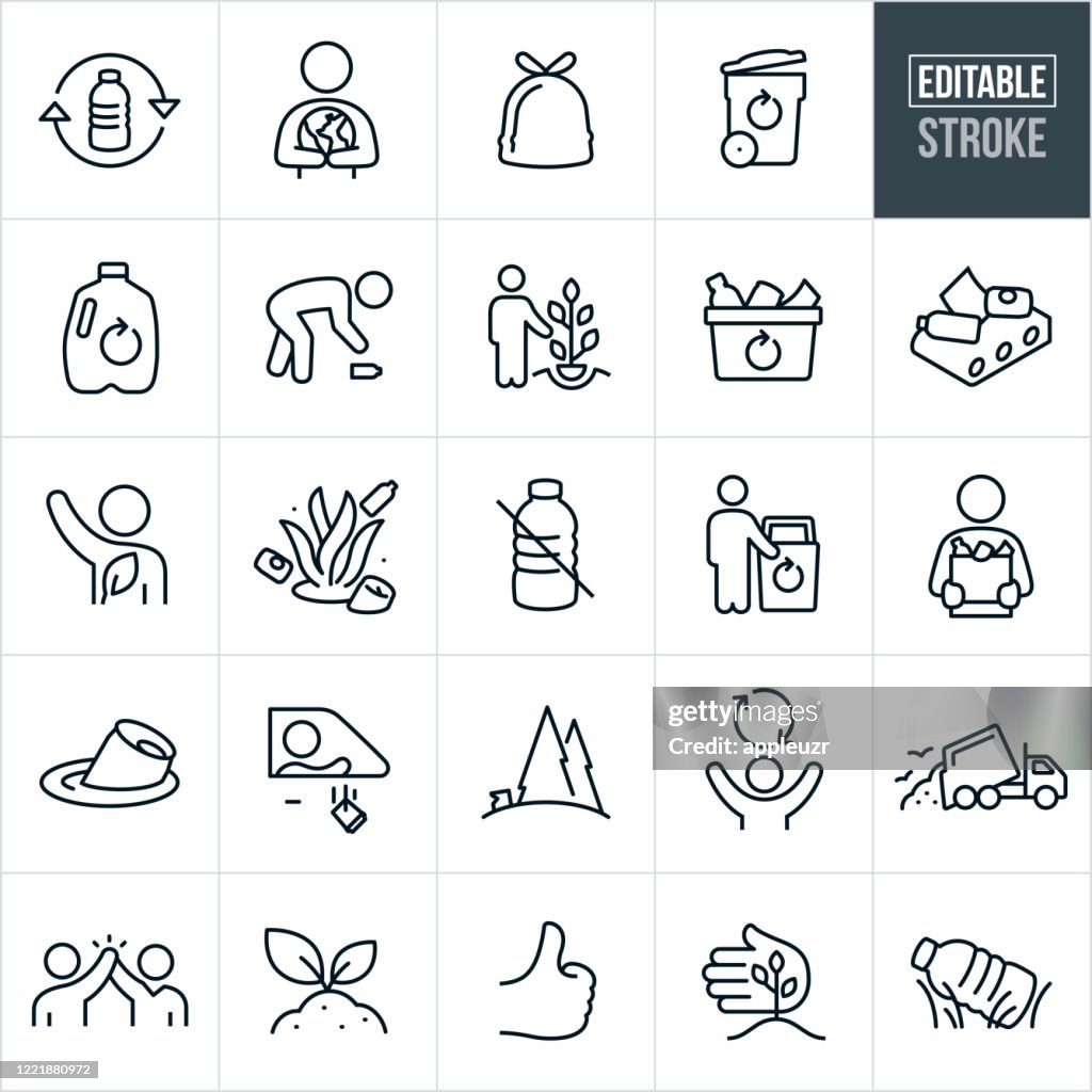 Recycling Thin Line Icons - Editable Stroke