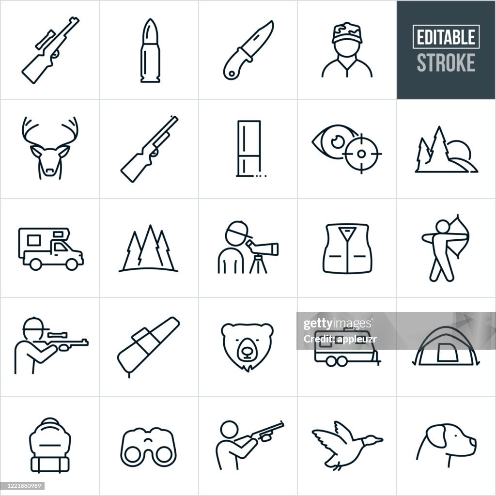 Hunting Thin Line Icons - Editable Stroke