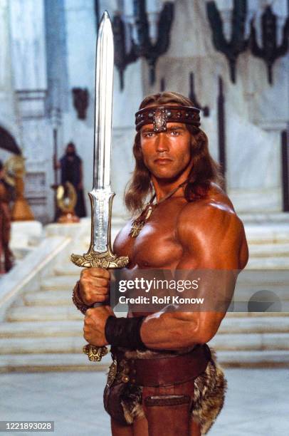 Arnold Schwarzenegger on the set of "Conan the Destroyer", Directed by Richard Fleischer, Mexico City, Mexico, 1983