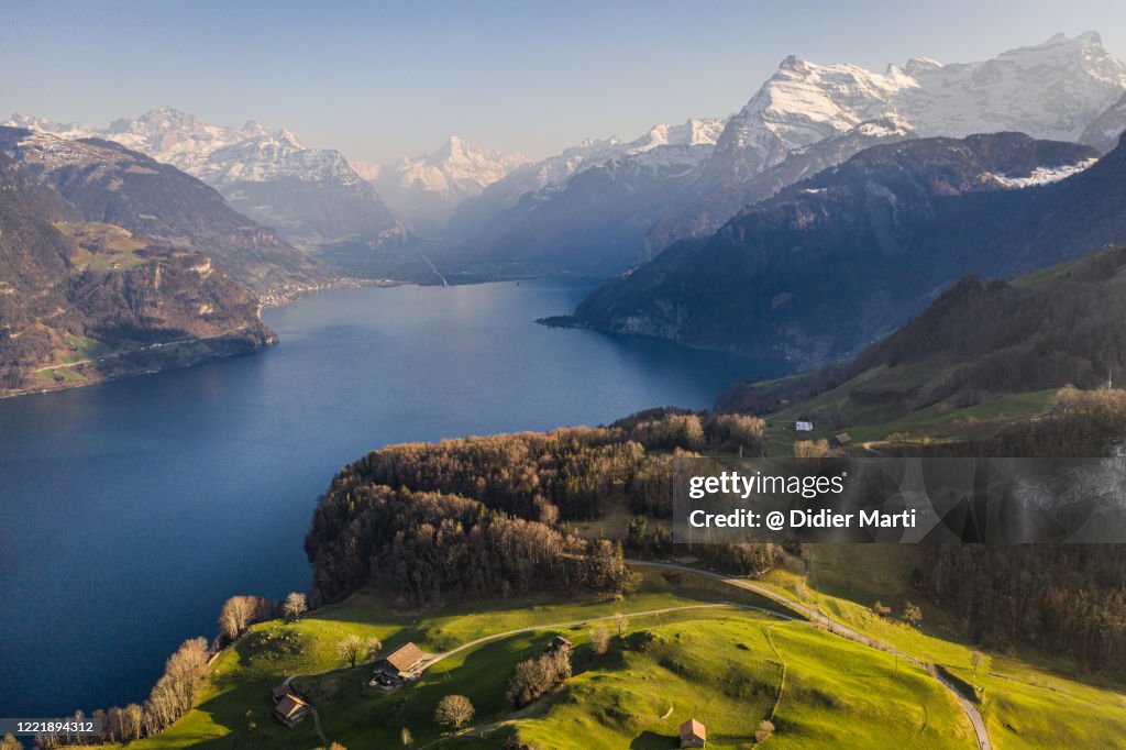Landscape above the Seelisberg and the famous Rutli meadow by lake Lucerne in Canton Uri in Central Switzerland