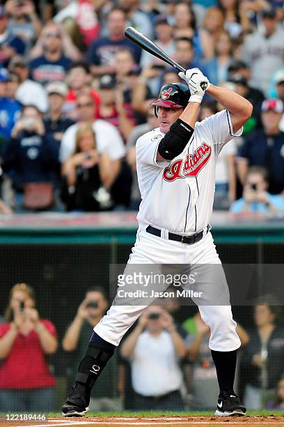 Jim Thome of the Cleveland Indians steps to the plate for his first at bat for the Cleveland Indians during the second inning against the Kansas City...