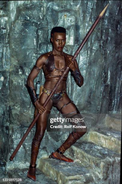 Grace Jones on the set of "Conan the Destroyer", Directed by Richard Fleischer, Mexico City, Mexico, 1983