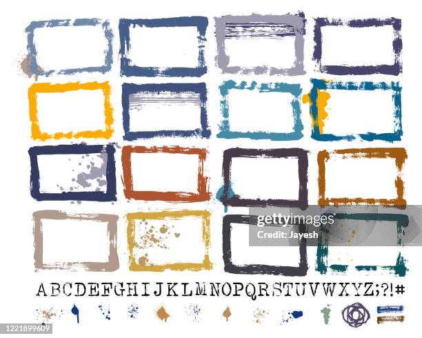 paint brush stroke and paint spalsh vector collection frame set collection - ink splatter type stock illustrations