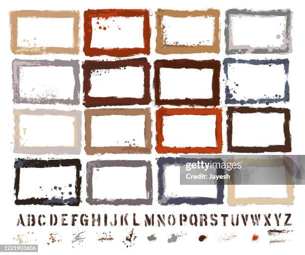 vector hand-painted texture border & paint splash set : artist’s own collection - spray paint font stock illustrations