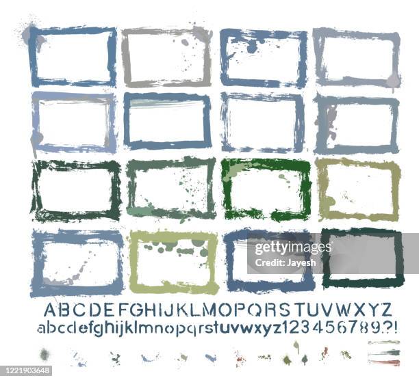 vector hand-painted texture border & paint splash set : artist’s own collection - spray paint font stock illustrations