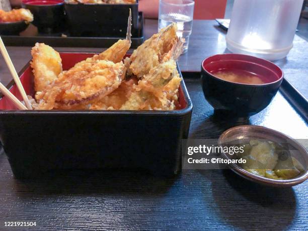 tempura bento - tendon stock pictures, royalty-free photos & images