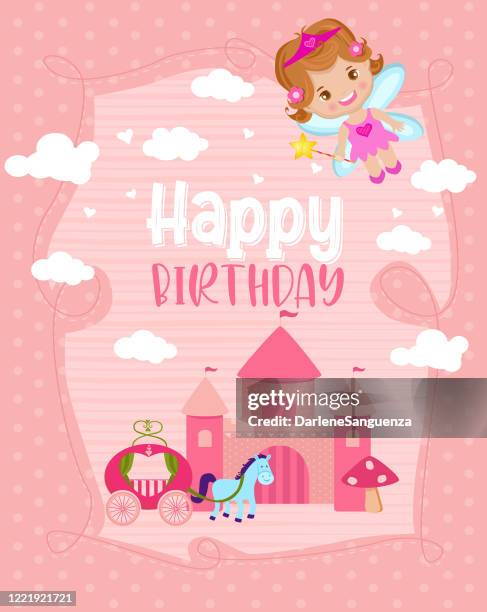 pink fairy tale birthday celebration - princess-castle-background stock illustrations