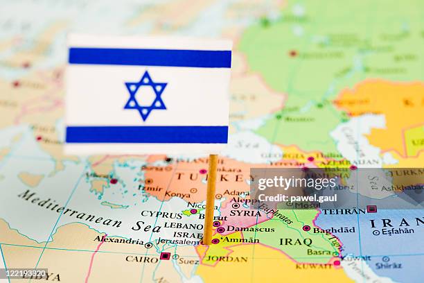 map and flag of israel - map of mediterranean countries stock pictures, royalty-free photos & images