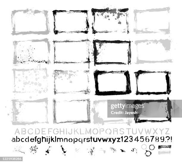 vector hand-painted texture border & paint splash set : artist’s own collection - spray paint font stock illustrations