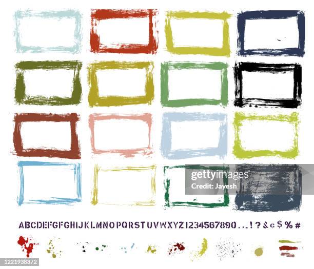 vector hand-painted texture border & paint splash set : artist’s own collection - spray paint font stock illustrations