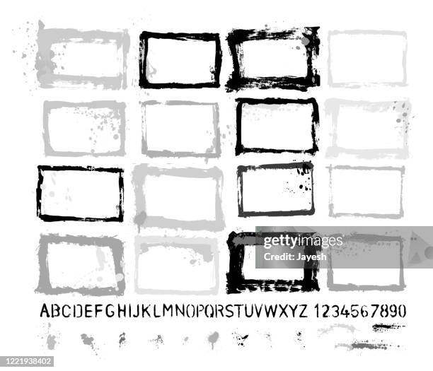 vector hand-painted texture border & paint splash set : artist’s own collection - spray paint font stock illustrations