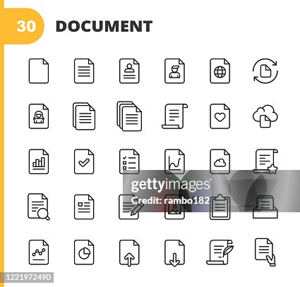 Document Line Icons. Editable Stroke. Pixel Perfect. For Mobile and Web. Contains such icons as Document, File, Communication, Resume, File Search, Analytics, Music, Video, Downloading, Uploading, Law, Image, Cloud, Writing. Document Line Icons. Editable Stroke. Pixel Perfect. For Mobile and Web. Contains such icons as Document, File, Communication, Resume, File Search, Analytics, Music, Video, Downloading, Uploading, Law, Image, Cloud, Writing.