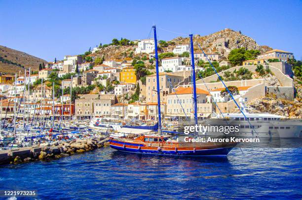 hydra island, griekenland. - hydra greece fotos stockfoto's en -beelden