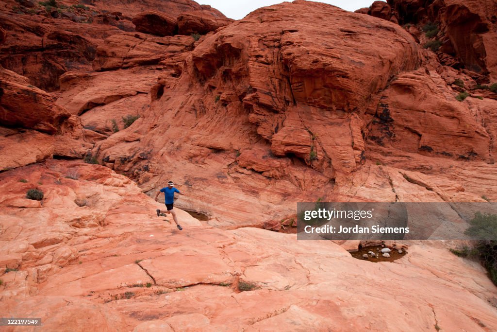 Man trail running.