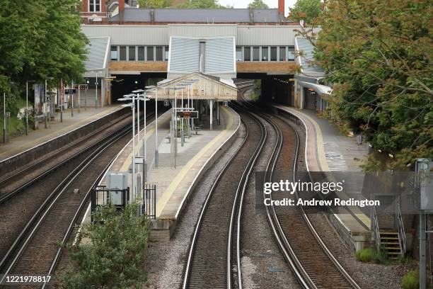 General view of the deserted Putney train station on April 30, 2020 in London, England. British Prime Minister Boris Johnson, who returned to Downing...