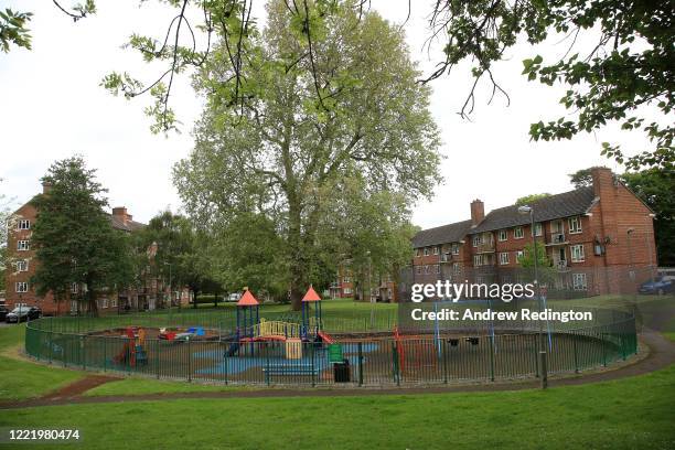 General view of an empty children's playground on the Ashburton Estate on April 30, 2020 in the Putney area of London, England. British Prime...