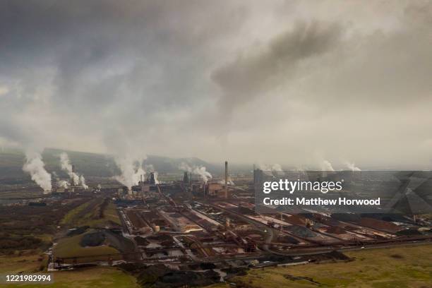 An aerial view of Port Talbot steelworks on January 22, 2020 in Port Talbot, United Kingdom.