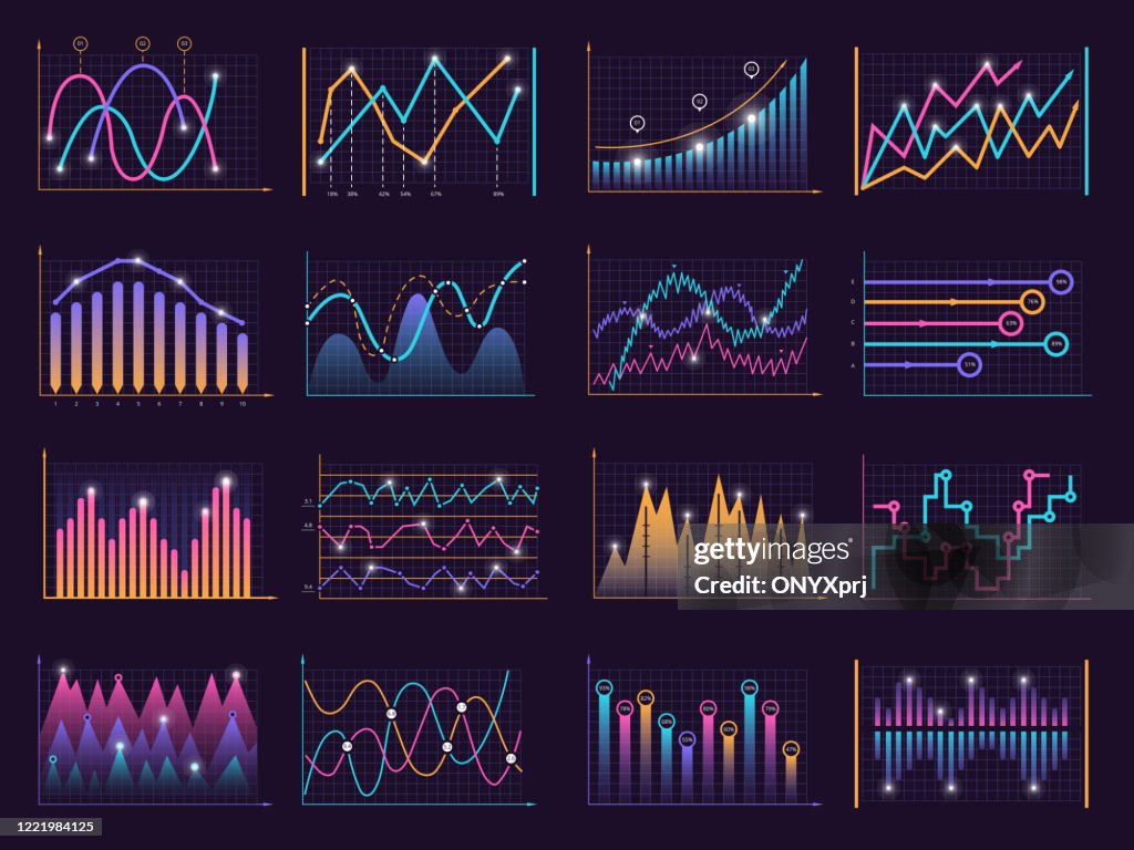 Line Charts Curves Vector Growth Business Graphic Info Vertical Columns ...