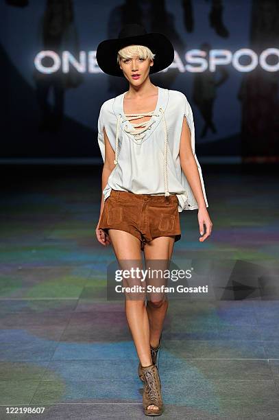 Model showcases designs on the catwalk by One Teaspoon during The Famous Edit Runway Show as part of Mercedes Benz Fashion Festival Sydney 2011 at...