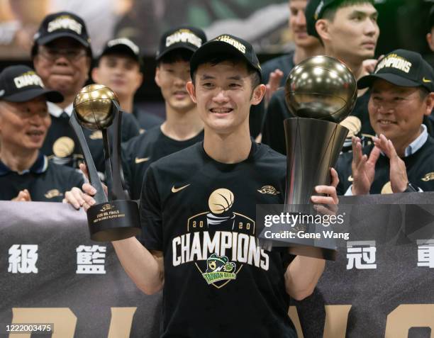 Yu An Chiang of Taiwan Beer get selected as final mvp after winning the SBL Finals Game Six between Taiwan Beer and Yulon Luxgen Dinos at Hao Yu...