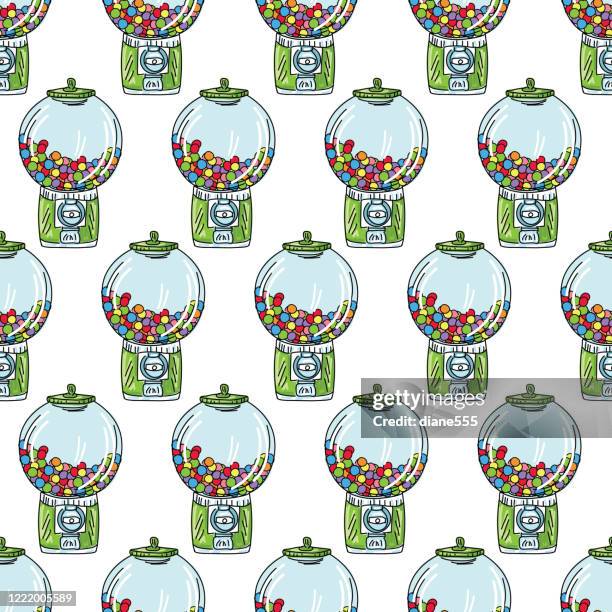 vintage gumball machines pattern - vending machine stock illustrations