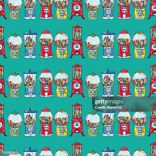 repeating rows of gumball machines - vending machine vector stock illustrations