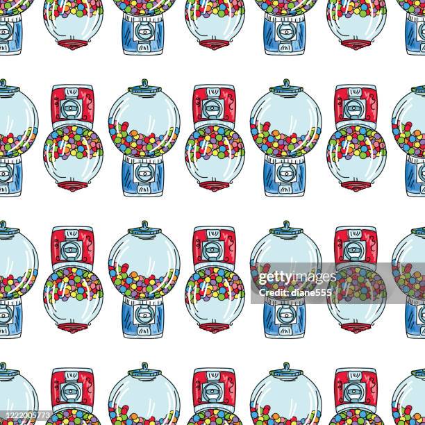 vintage gumball machines pattern - vending machine stock illustrations