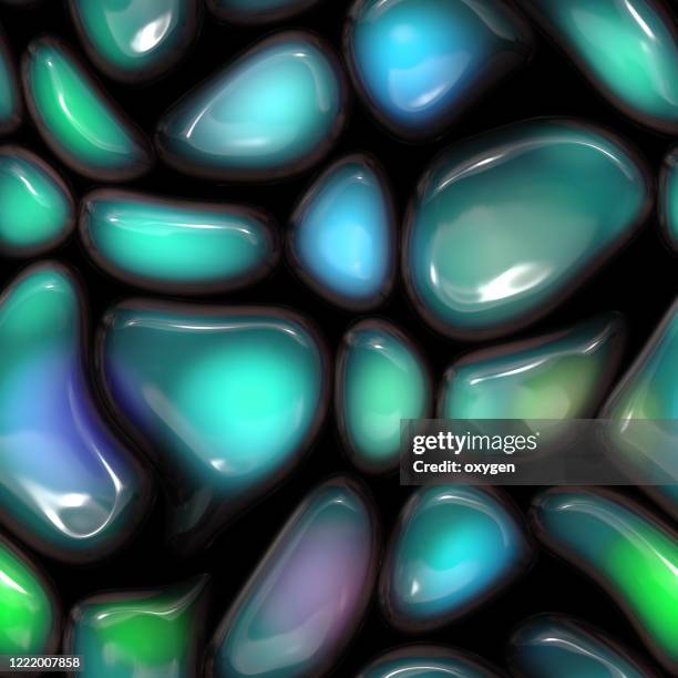 glass mosaic green and blue tile seamless pattern black background - broken seashell stock pictures, royalty-free photos & images