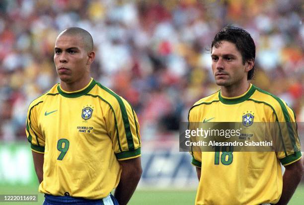 Ronaldo Luís Nazário de Lima of Brazil and Leonardo Nascimento de Araújo of Brazil during the Fifa World Cup France 1998. France