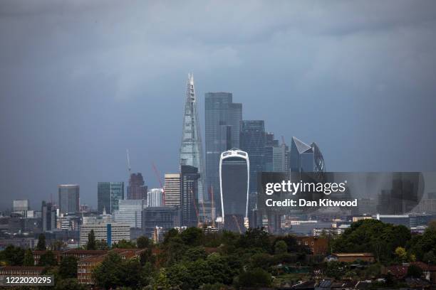 General view of the London Skyline and the Square Mile on April 30, 2020 in London, England. British Prime Minister Boris Johnson, who returned to...