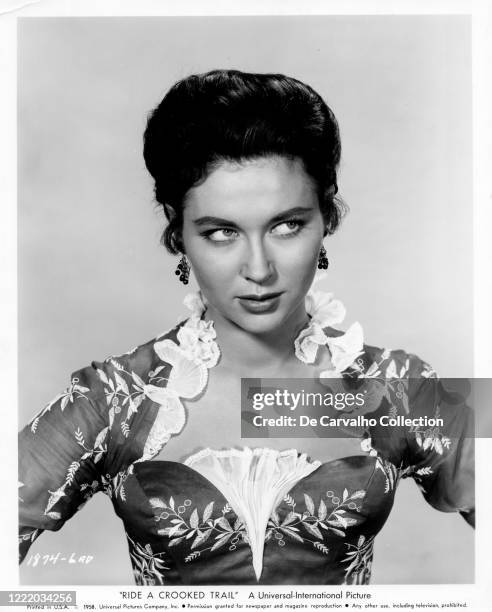 Italian actress Gia Scala as 'Tessa Milotte' in a publicity shot from the movie 'Ride A Crooked Trail' United States.