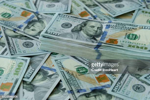 stacking of us dollar bank notes. - ドル記号 ストックフォトと画像