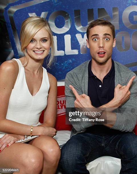 Actress Sara Paxton and actor Dustin Milligan visit YoungHollywood.com at the Young Hollywood Studio on August 23, 2011 in Los Angeles, California.