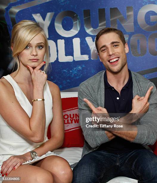 Actress Sara Paxton and actor Dustin Milligan visit YoungHollywood.com at the Young Hollywood Studio on August 23, 2011 in Los Angeles, California.