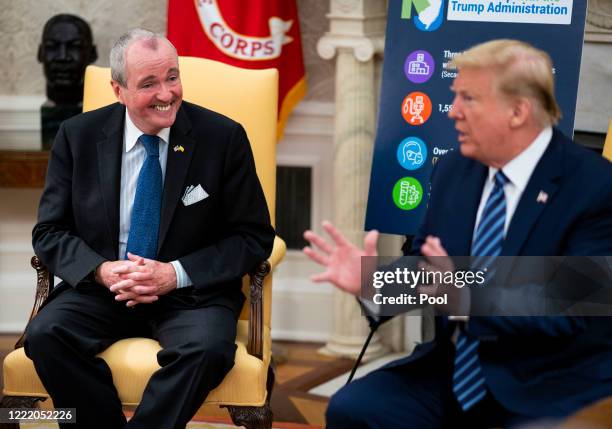 President Donald Trump meets with New Jersey Gov. Phil Murphy in the Oval Office of the White House April 30, 2020 in Washington, DC. New Jersey,...
