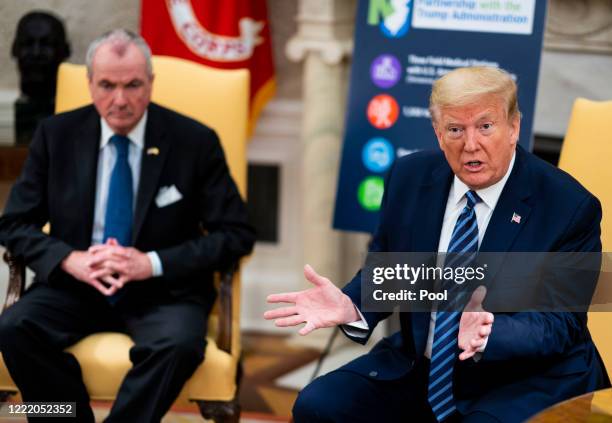 President Donald Trump meets with New Jersey Gov. Phil Murphy in the Oval Office of the White House April 30, 2020 in Washington, DC. New Jersey,...