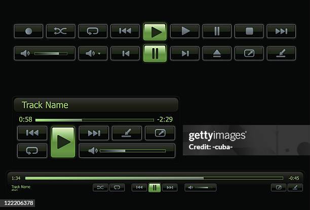 bildbanksillustrationer, clip art samt tecknat material och ikoner med green and black computer media player - musikutrustning