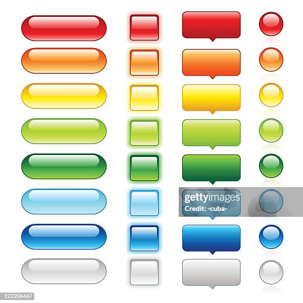 colored glossy web buttons | set 1 - glass material stock illustrations