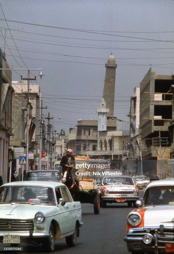 City Traffic and Minaret in Mosul, Northern Iraq in 1978
