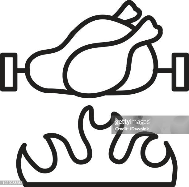 cooking method rotisserie spit flame - rotisserie stock illustrations