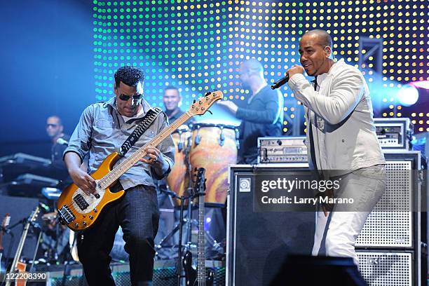 Max Santos and Anthony Santos of Aventura perform at Hard Rock Live! in the Seminole Hard Rock Hotel & Casino on July 6, 2010 in Hollywood, Florida.