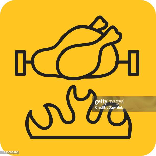 cooking method rotisserie spit flame - rotisserie stock illustrations