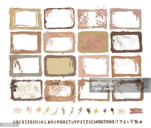 vector hand-painted texture border & paint splash set : artist’s own collection - coffee splash vector stock illustrations