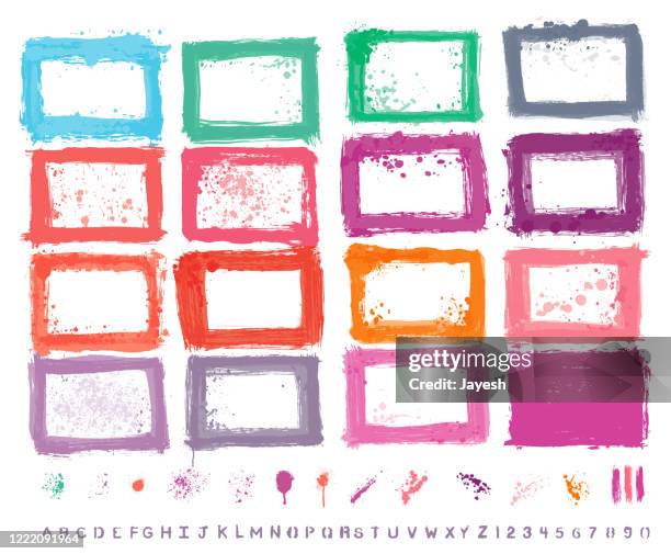 designer vector collection, hand painted, scanned and traced grunge textures - brush script alphabet stock illustrations