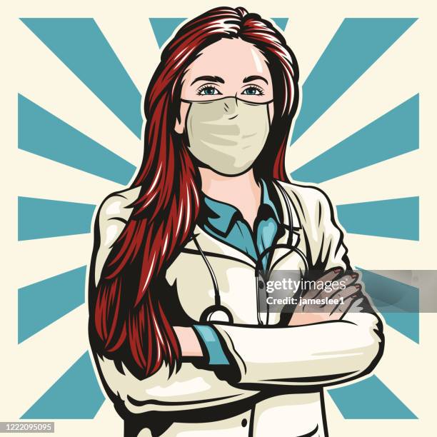 ilustrações de stock, clip art, desenhos animados e ícones de female doctor wearing face mask - doctor woman