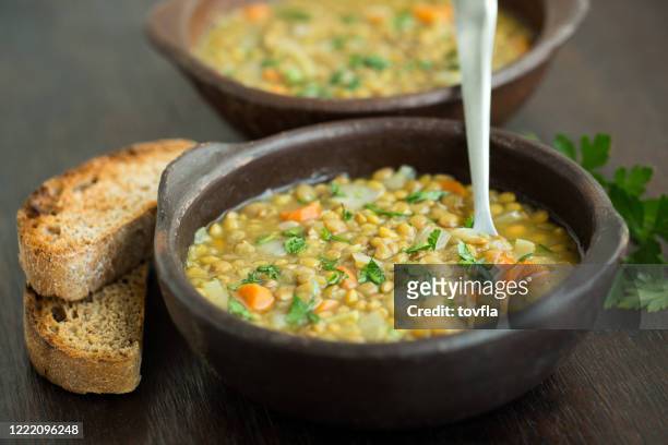 linsensuppe - lentil stock-fotos und bilder