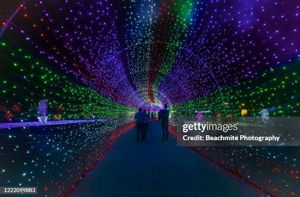 a light festival's tunnel of fairy lights at night in sibu, sarawak, malaysia - bunte festival night stock-fotos und bilder