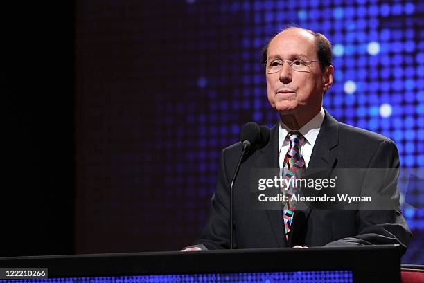 Of the Television Academy Alan Perris speaks at the 62nd Primetime Emmy Awards Nominations held at Leonard H. Goldenson Theatre on July 8, 2010 in...