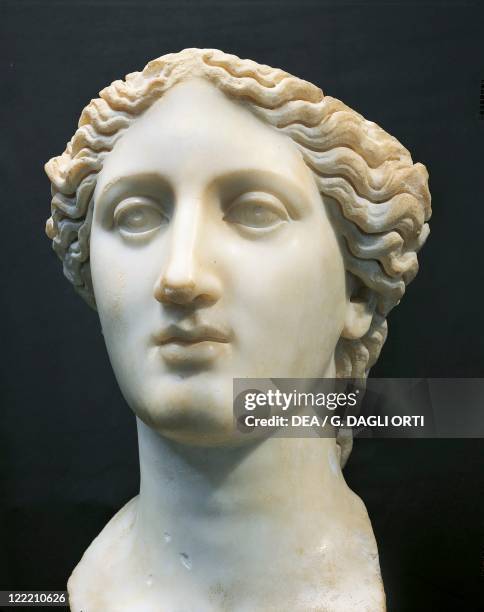 Roman civilization, 2nd century A.D. Marble head of Juno. From Banasa .